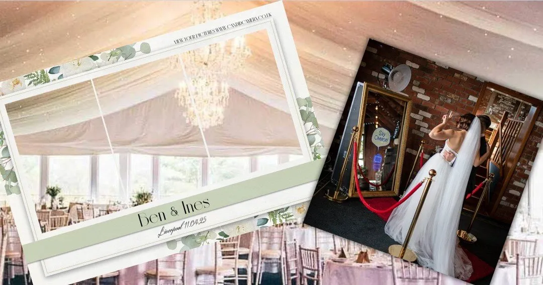 Bride using magic mirror at wedding